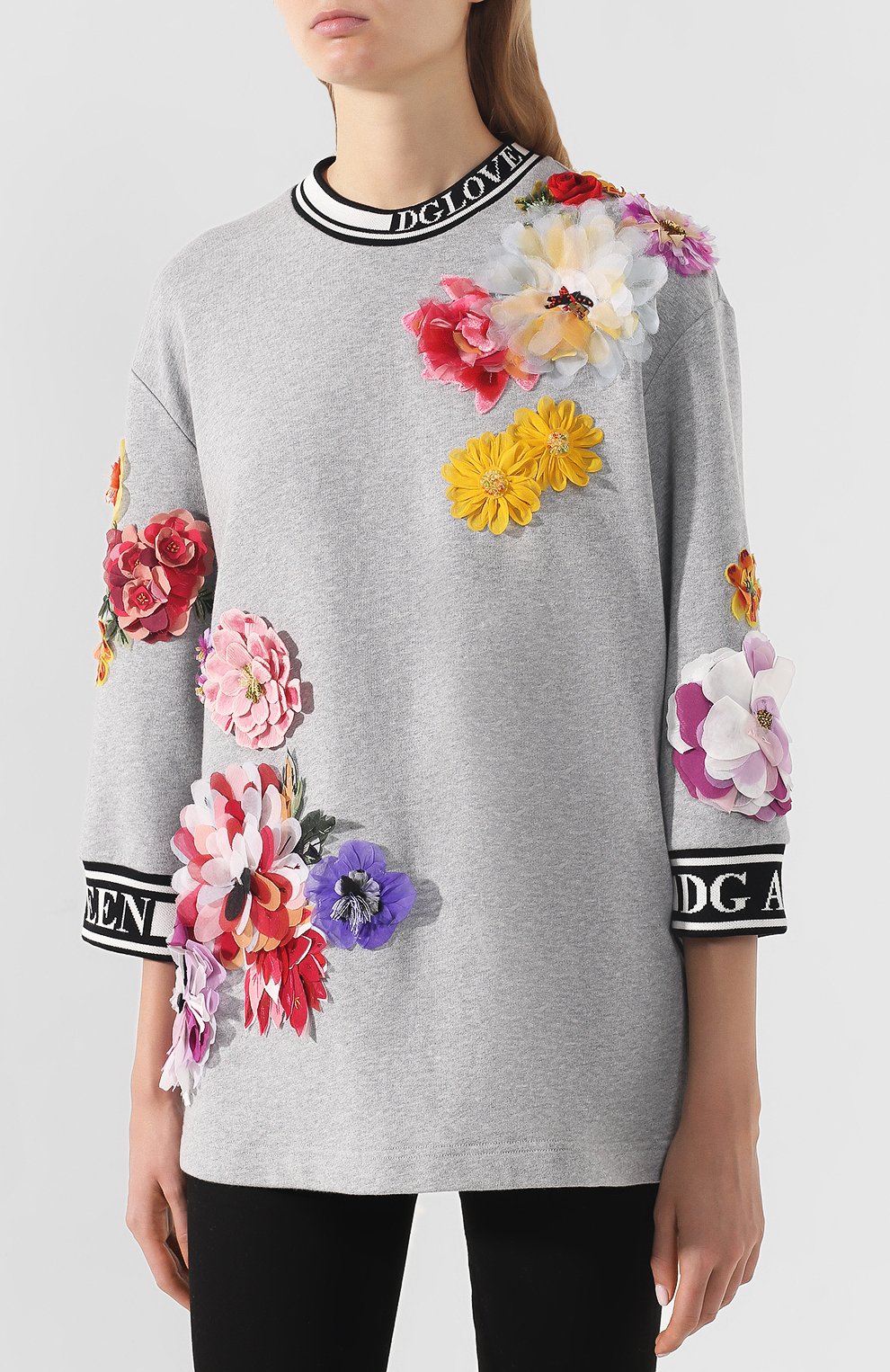 Хлопковый пуловер DOLCE & GABBANA светло-серого цвета по цене 399500 руб., арт. F9E14Z/FU7DU, фото 3 Хлопковый пуловер DOLCE & GABBANA, арт. F9E14Z/FU7DU, фото 3