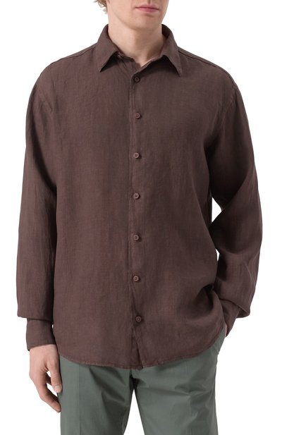Льняная рубашка INLINUM темно-коричневого цвета по цене 26350 руб., арт. VALENTIN0_21, фото 3 Льняная рубашка INLINUM, арт. VALENTIN0_21, фото 3