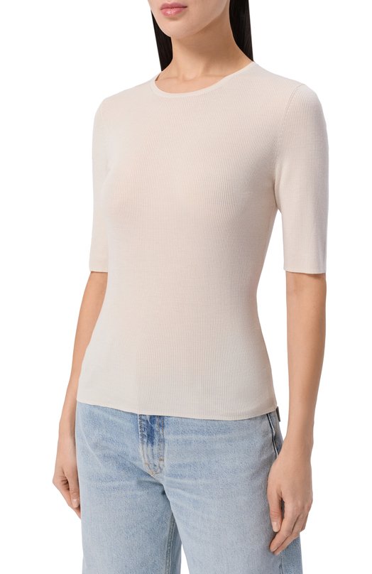 Пуловер из шерсти и шелка 12 STOREEZ 135424 Кремовый  135424 Фото 3