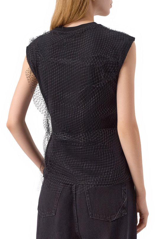 Хлопковый топ MSGM 3941MDT71/257798 Чёрный  3941MDT71/257798 Фото 4