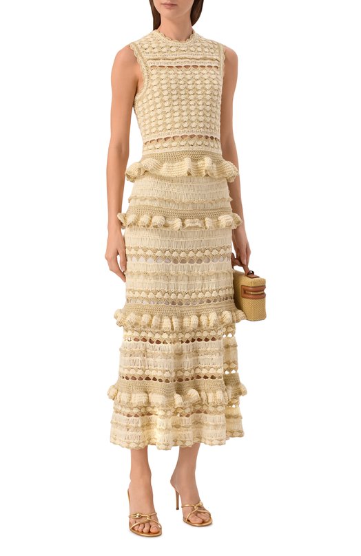 Юбка из вискозы и хлопка Zimmermann 5727SRS262 Кремовый  5727SRS262 Фото 2