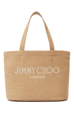 Женская сумка-тоут JIMMY CHOO бежевого цвета, арт. BEACH T0TE E/W | Фото 1 (Материал сплава: Проставлено; Материал: Текстиль; Драгоценные камни: Проставлено; Размер: large)