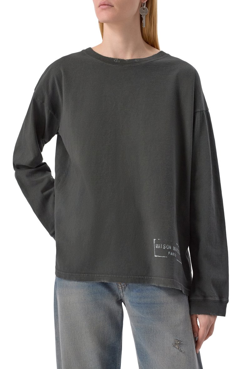 Женская хлопковый лонгслив MAISON MARGIELA черного цвета, арт. S51GC0535/S24567 | Фото 3 (Длина (для топов): Стандартные; Материал внешний: Хлопок; Рукава: Длинные; Стили: Кэжуэл; Женское Кросс-КТ: Лонгслив-одежда; Принт: Без принта)