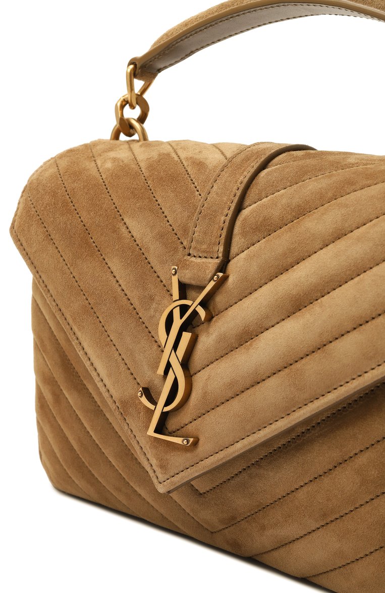 Женская сумка college medium SAINT LAURENT бежевого цвета, арт. 600279/1U807 | Фото 3 (Размер: medium; Ремень/цепочка: На ремешке; Материал: Натуральная кожа, Натуральная замша; Автоматизация состава: Проставлено; Автоматизация ТО: Проставлено)