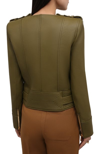 Кожаная куртка BALMAIN хаки цвета по цене 238500 руб., арт. WF0TD000/L183, фото 4 Кожаная куртка BALMAIN, арт. WF0TD000/L183, фото 4