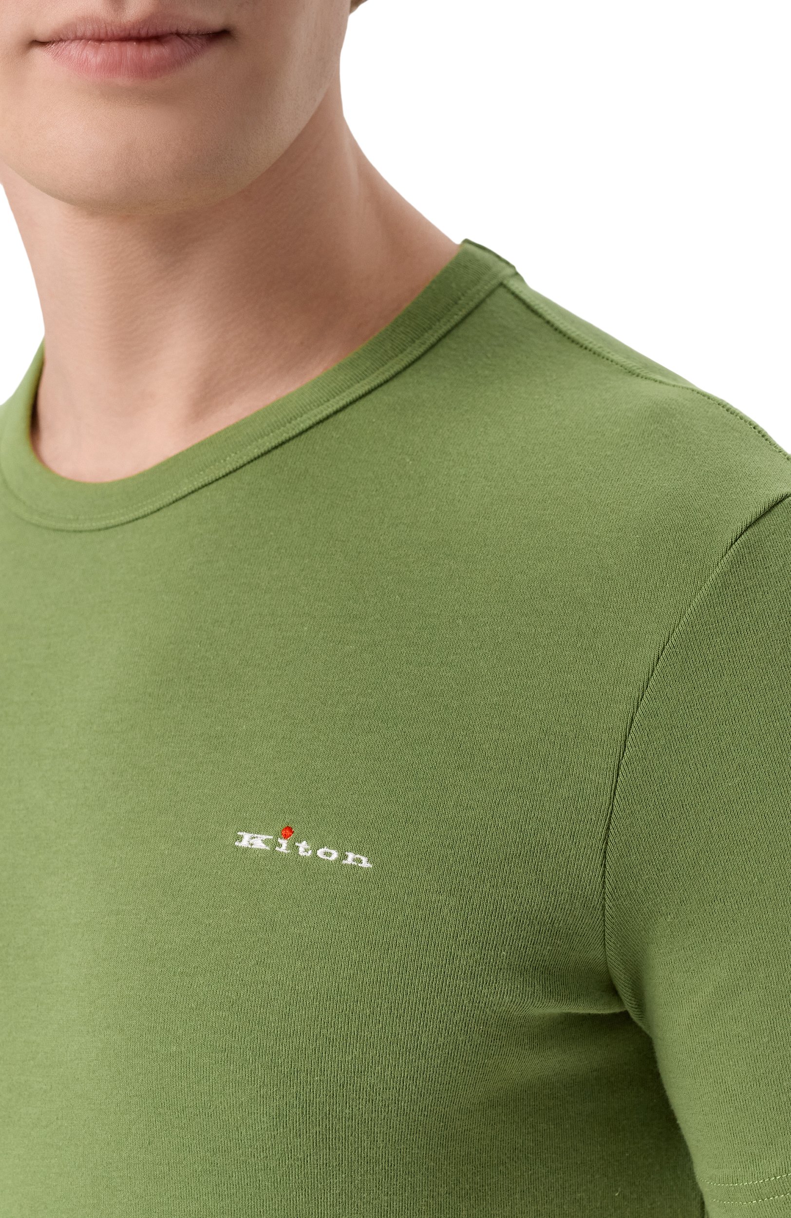 Хлопковая футболка KITON хаки цвета по цене 39950 руб., арт. UNWM008K0263L, фото 5 Хлопковая футболка KITON, арт. UNWM008K0263L, фото 5