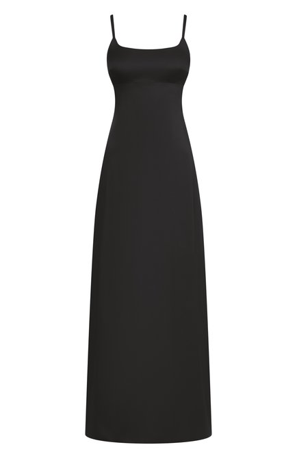 Женское атласное платье MAX MARA STUDIO ELEGANTE черного цвета, арт. DEDE | Фото 1 (Драгоценные камни: Проставлено; Длина Ж (юбки, платья, шорты): Макси; Материал сплава: Проставлено)