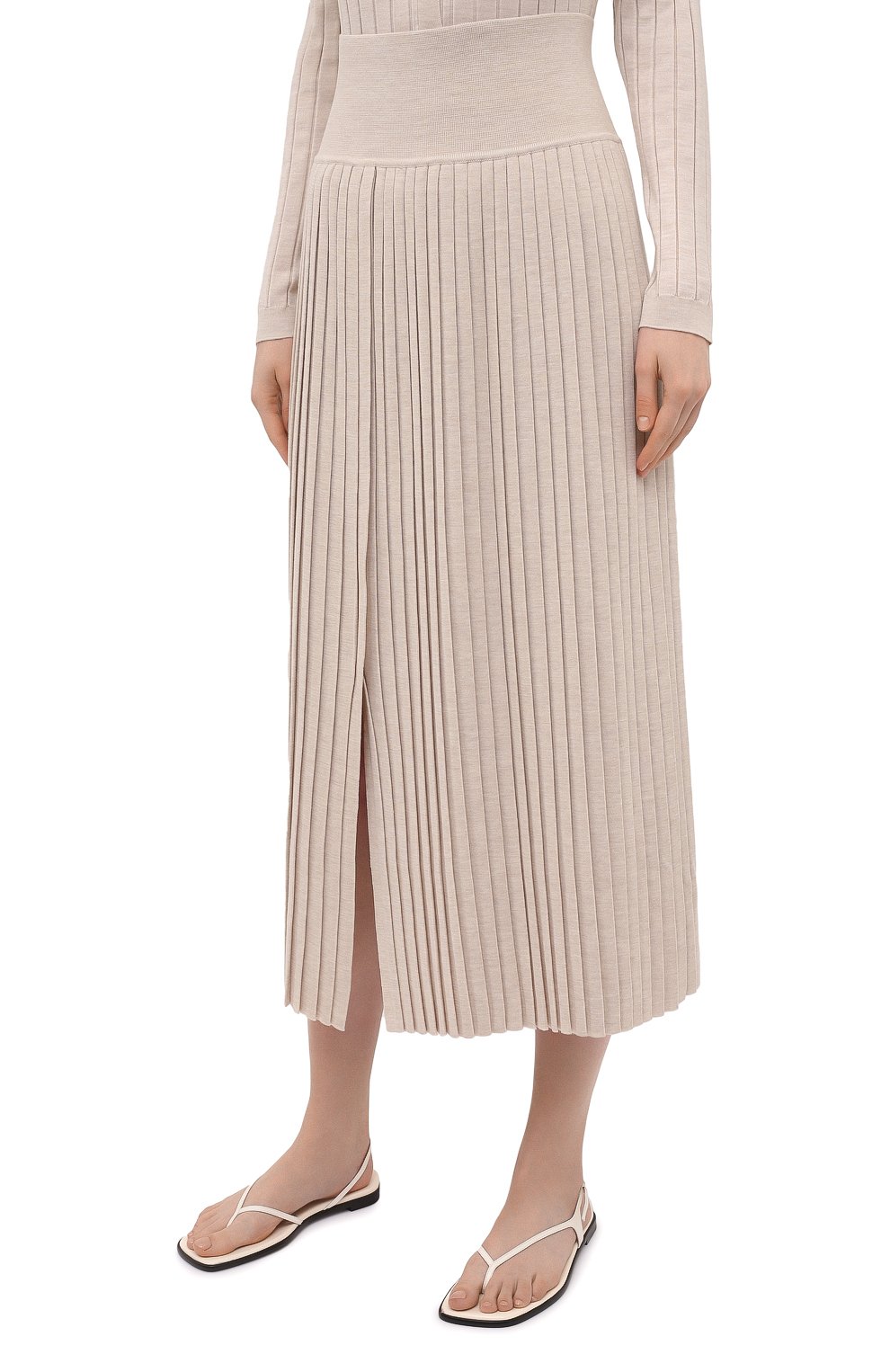 Юбка из шерсти и шелка THE ROW бежевого цвета по цене 226000 руб., арт. 5678Y476, фото 3 Юбка из шерсти и шелка THE ROW, арт. 5678Y476, фото 3