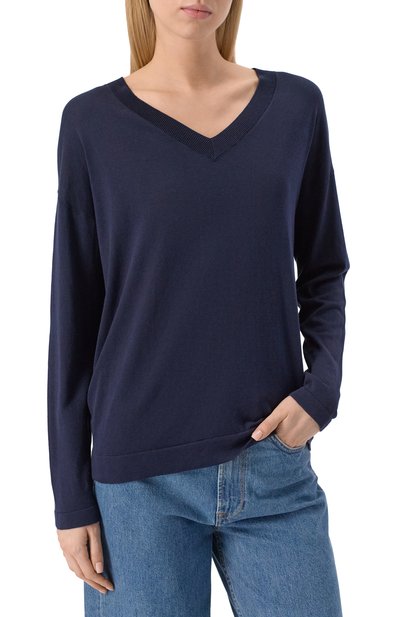 Пуловер из шелка и хлопка WEEKEND MAX MARA темно-синего цвета по цене 27950 руб., арт. RANIA, фото 3 Пуловер из шелка и хлопка WEEKEND MAX MARA, арт. RANIA, фото 3