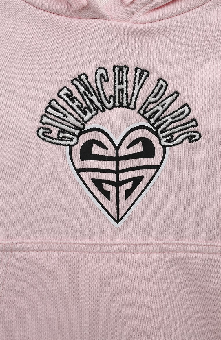 Детский хлопковое худи GIVENCHY светло-розового цвета, арт. H15347/4A-5A | Фото 3 (Рукава: Длинные; Материал внешний: Хлопок; Девочки Кросс-КТ: Худи-одежда; Тематический товар: Disney; Автоматизация ТО: Проставлено; Автоматизация состава: Проставлено; Ростовка одежда: 4 года | 104 см, 5 лет | 110 см)