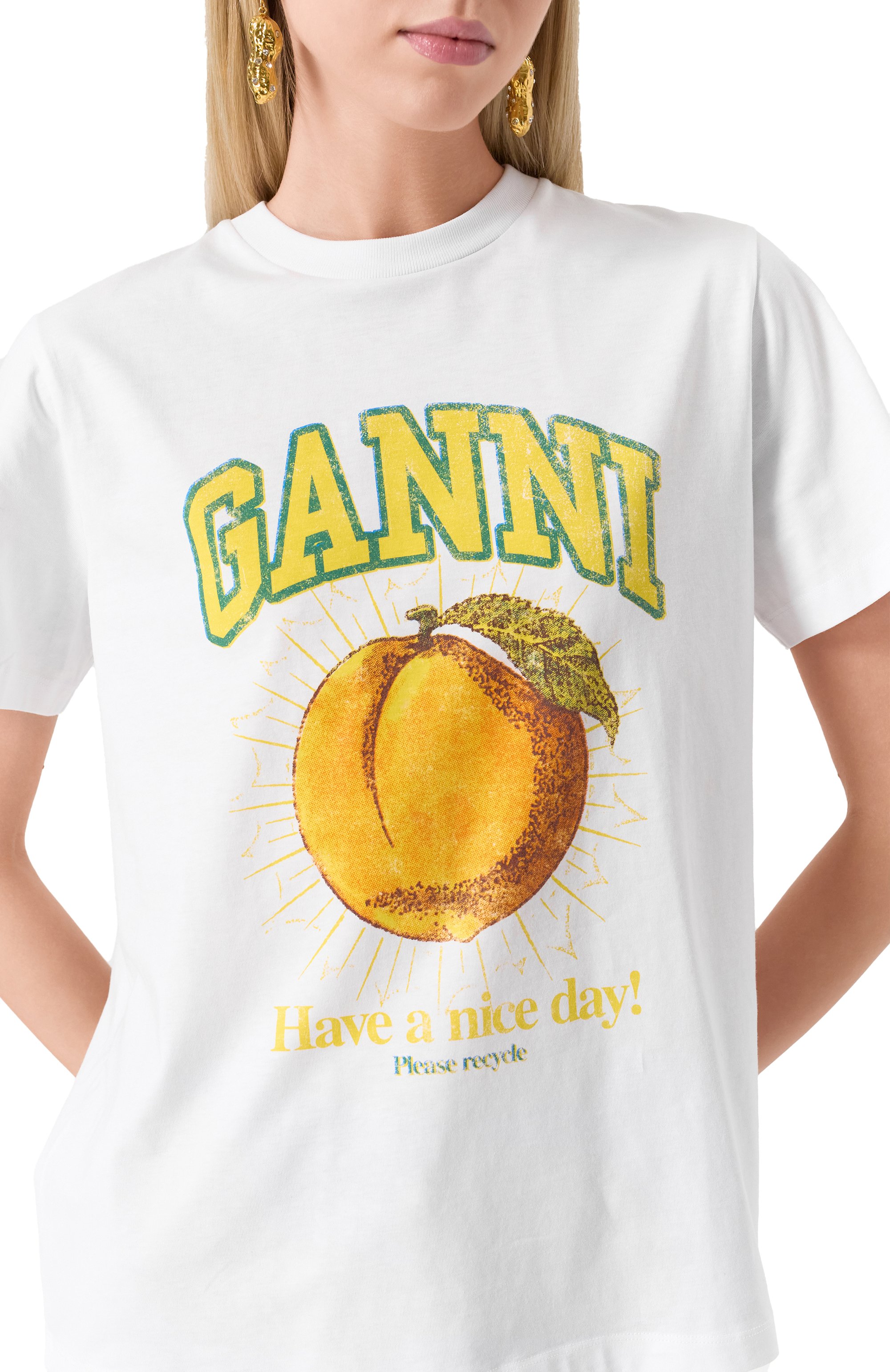 Хлопковая футболка GANNI белого цвета по цене 14700 руб., арт. T3529, фото 5 Хлопковая футболка GANNI, арт. T3529, фото 5