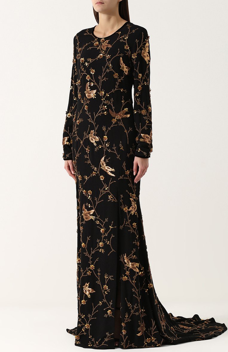 Шелковое платье-макси с подолом и контрастной вышивкой NAEEM KHAN, арт. PF17-003G, фото 3