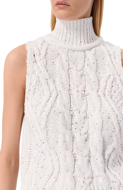 Хлопковый топ с отделкой пайетками Lorena Antoniazzi P26140MJ08A/2905 Белый  P26140MJ08A/2905 Фото 5