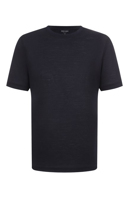 Мужская шерстяная футболка GIORGIO ARMANI темно-синего цвета, арт. 3RSM60/SJAQZ | Фото 1 (Драгоценные камни: Проставлено; Длина (для топов): Стандартные; Материал внешний: Шерсть; Материал сплава: Проставлено; Рукава: Короткие)