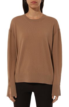 Женский шерстяной пуловер STELLA MCCARTNEY бежевого цвета, арт. 6K0421/3S2415 | Фото 3 (Рукава: Длинные; Материал сплава: Проставлено; Материал внешний: Шерсть; Длина (для топов): Стандартные; Драгоценные камни: Проставлено; Стили: Минимализм; Женское Крос�с-КТ: Пуловер-одежда)