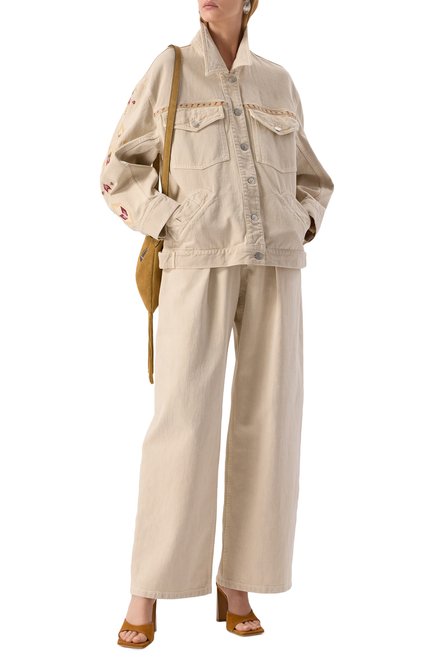 Женские джинсы ISABEL MARANT ETOILE светло-бежевого цвета, арт. 25PPA0501FB/C1H01E | Фото 2 (Материал сплава: Проставлено; Материал внешний: Хлопок; Длина (брюки, джинсы): Стандартные; Драгоценные камни: Проставлено)