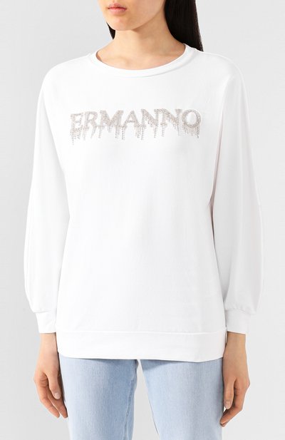 Хлопковый свитшот ERMANNO ERMANNO SCERVINO белого цвета по цене 20950 руб., арт. 46T FL09 FEL, фото 3 Хлопковый свитшот ERMANNO ERMANNO SCERVINO, арт. 46T FL09 FEL, фото 3