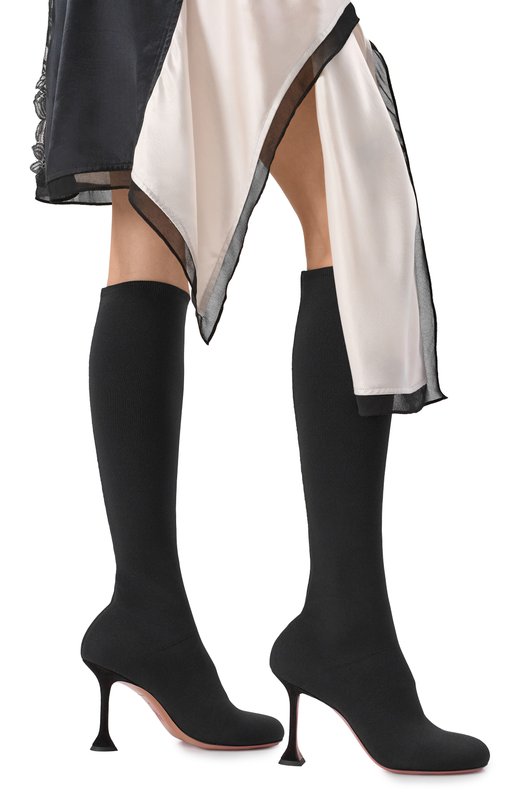 Текстильные сапоги Veneda 95 Amina Muaddi VENEDA STRETCH B00T 95/FINE KNIT Чёрный  VENEDA STRETCH B00T 95/FINE KNIT Фото 2