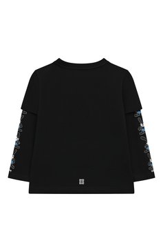 Детская хлопковый лонгслив GIVENCHY черного цвета, арт. H25450/6A-12A | Фото 2 (Рукава: Длинные; Материал сплава: Проставлено; Материал внешний: Хлопок; Тематический товар: Disney; Драгоценные камни: Проставлено)