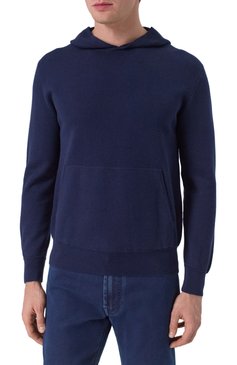 Мужской худи CANALI темно-синего цвета, арт. C1076/MK02276 | Фото 3 (Длина (для топов): Стандартные; Рукава: Длинные; Мужское Кросс-КТ: Худи-одежда; Принт: Без принта; Стили: Кэжуэл; Материал внешний: Хлопок, Синтетический материал)