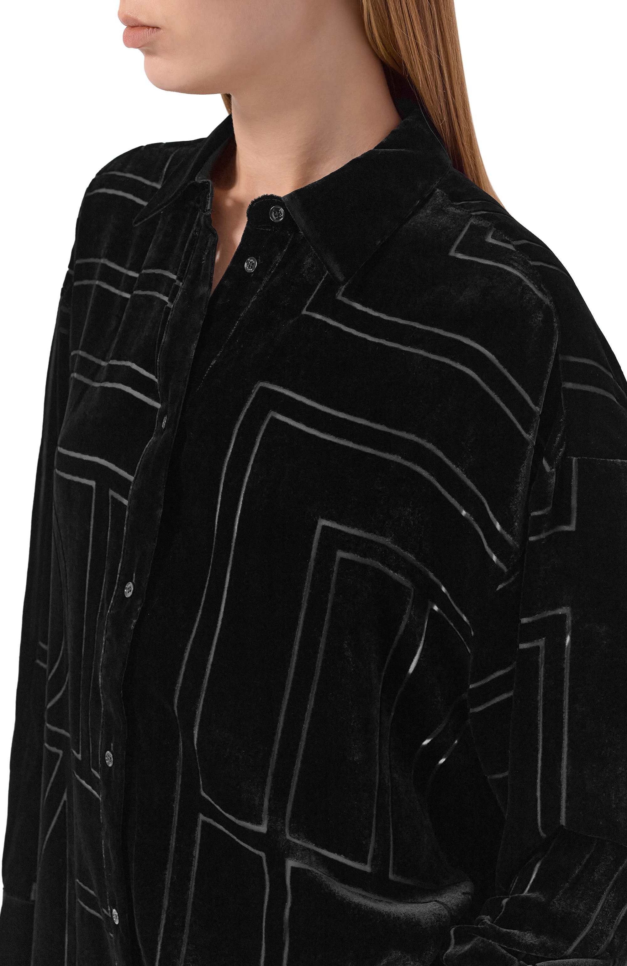 Бархатная рубашка TOTEME черного цвета по цене 95900 руб., арт. 261-WRT0702-FB0548, фото 5 Бархатная рубашка TOTEME, арт. 261-WRT0702-FB0548, фото 5