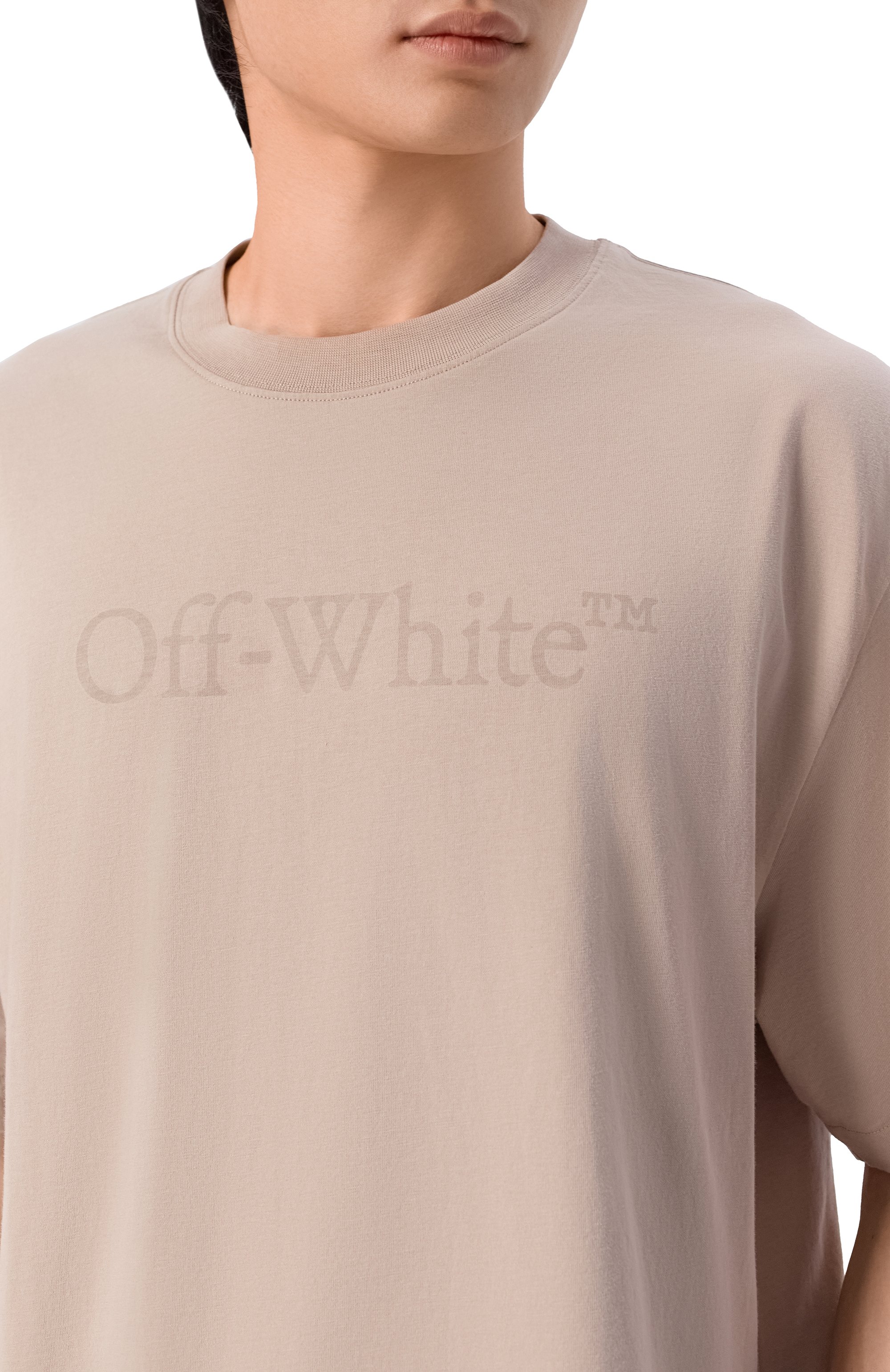 Хлопковая футболка OFF-WHITE бежевого цвета по цене 39950 руб., арт. 0MAA120S26JER00H, фото 5 Хлопковая футболка OFF-WHITE, арт. 0MAA120S26JER00H, фото 5