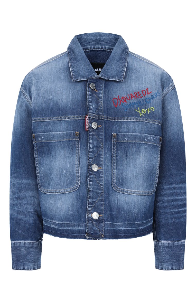Женская джинсовая куртка DSQUARED2 синего цвета, арт. S73AM0359/S30341 | Фото 1 (Длина (верхняя одежда): Короткие; Материал внешний: Хлопок, Деним; Рукава: Длинные; Кросс-КТ: Деним, Куртка, Легкие; Стили: Кэжуэл; Автоматизация ТО: Проставлено; Автоматизация состава: Проставлено)