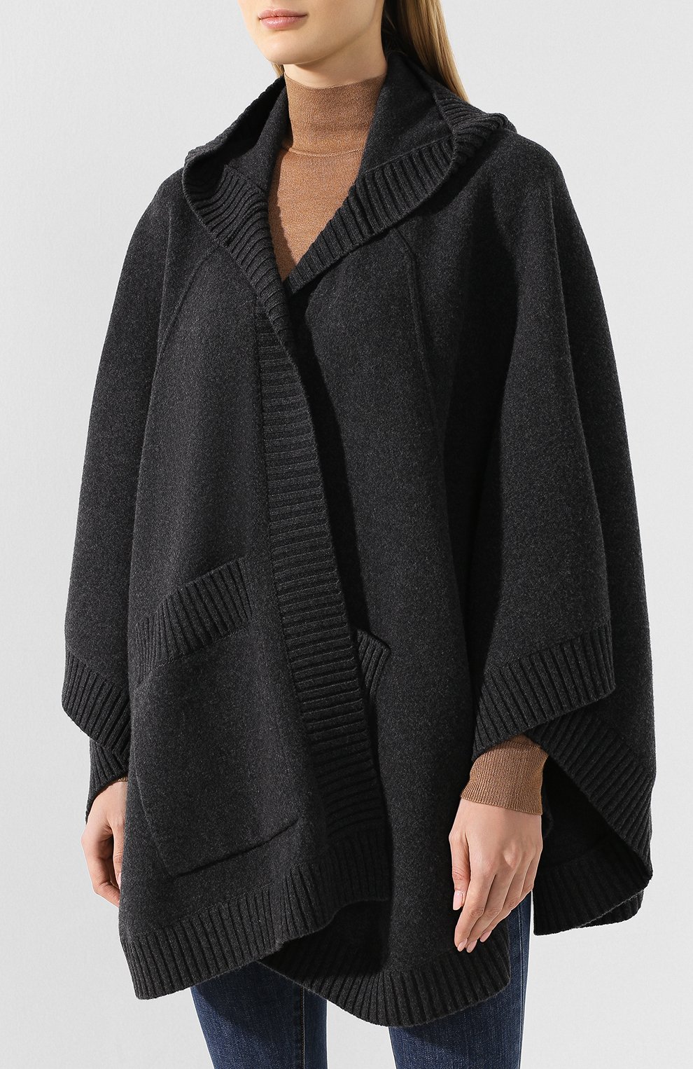 Шерстяное пончо BURBERRY темно-серого цвета по цене 199500 руб., арт. 4078522, фото 3 Шерстяное пончо BURBERRY, арт. 4078522, фото 3