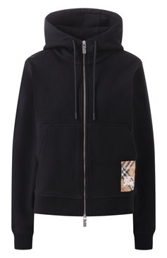 Женский хлопковая толстовка BURBERRY черного цвета, арт. 8101878 | Фото 1 (Рукава: Длинные; Длина (для топов): Стандартные; Драгоценные камни: Проставлено; Материал сплава: Проставлено; Женское Кросс-КТ: Кардиган-одежда; Стили: Спорт-шик; Материал внешний: Хлопок)