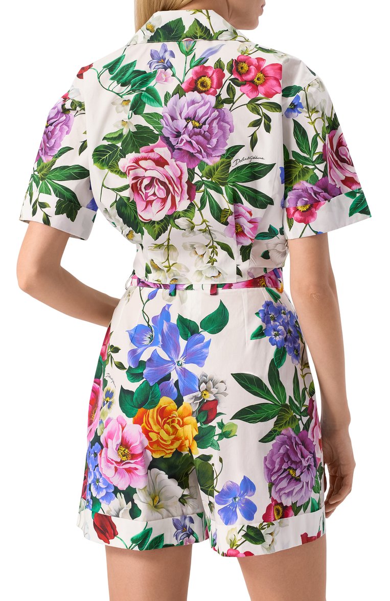 Женская хлопковая рубашка DOLCE & GABBANA разноцветного цвета, арт. F5T30T/HS5S6 | Фото 4 (Длина (для топов): Укороченные; Рукава: Короткие; Материал внешний: Хлопок; Стили: Романтичный; Принт: С принтом; Женское Кросс-КТ: Рубашка-одежда; Кросс-КТ: костюм; Автоматизация состава: Проставлено; Размерность: Идёт в размер; Автоматизация ТО: Проставлено; Re-sync: On)