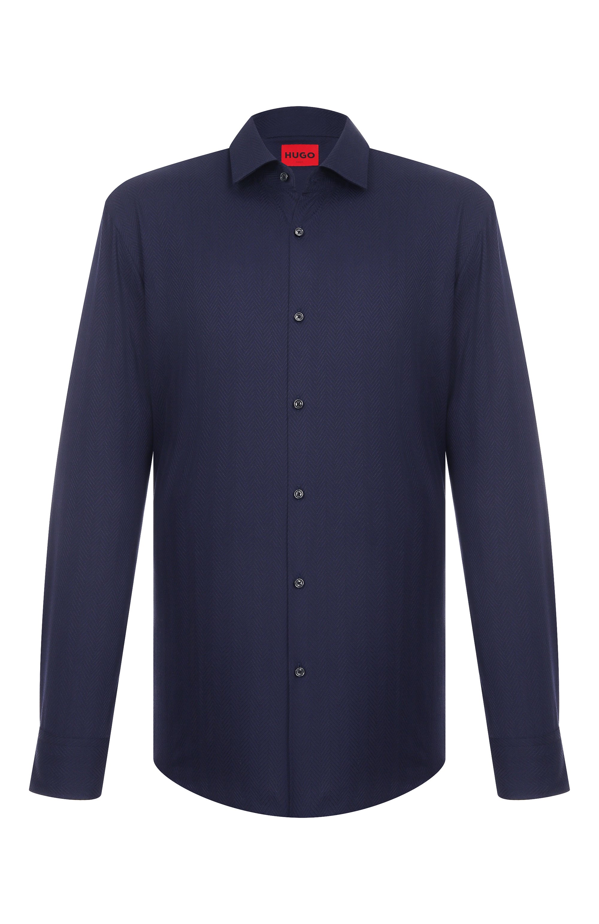 Хлопковая рубашка HUGO темно-синего цвета по цене 12500 руб., арт. 50545013, фото 1 Хлопковая рубашка HUGO, арт. 50545013, фото 1