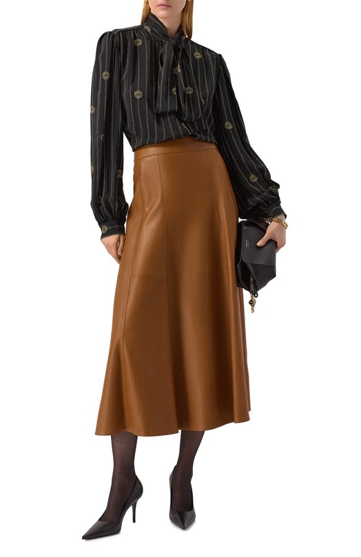 Кожаная юбка Saint Laurent 815238/Y50A2 Коричневый  815238/Y50A2 Фото 2