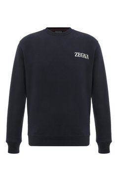 Мужской хлопковый свитшот ZEGNA темно-синего цвета, арт. UC522A6/C872 | Фото 1 (Рукава: Длинные; Принт: Без принта; Длина (для топов): Стандартные; Мужское Кросс-КТ: свитшот-одежда; Материал сплава: Проставлено; Материал внешний: Хлопок; Драгоценные камни: Проставлено; Стили: Кэжуэл)