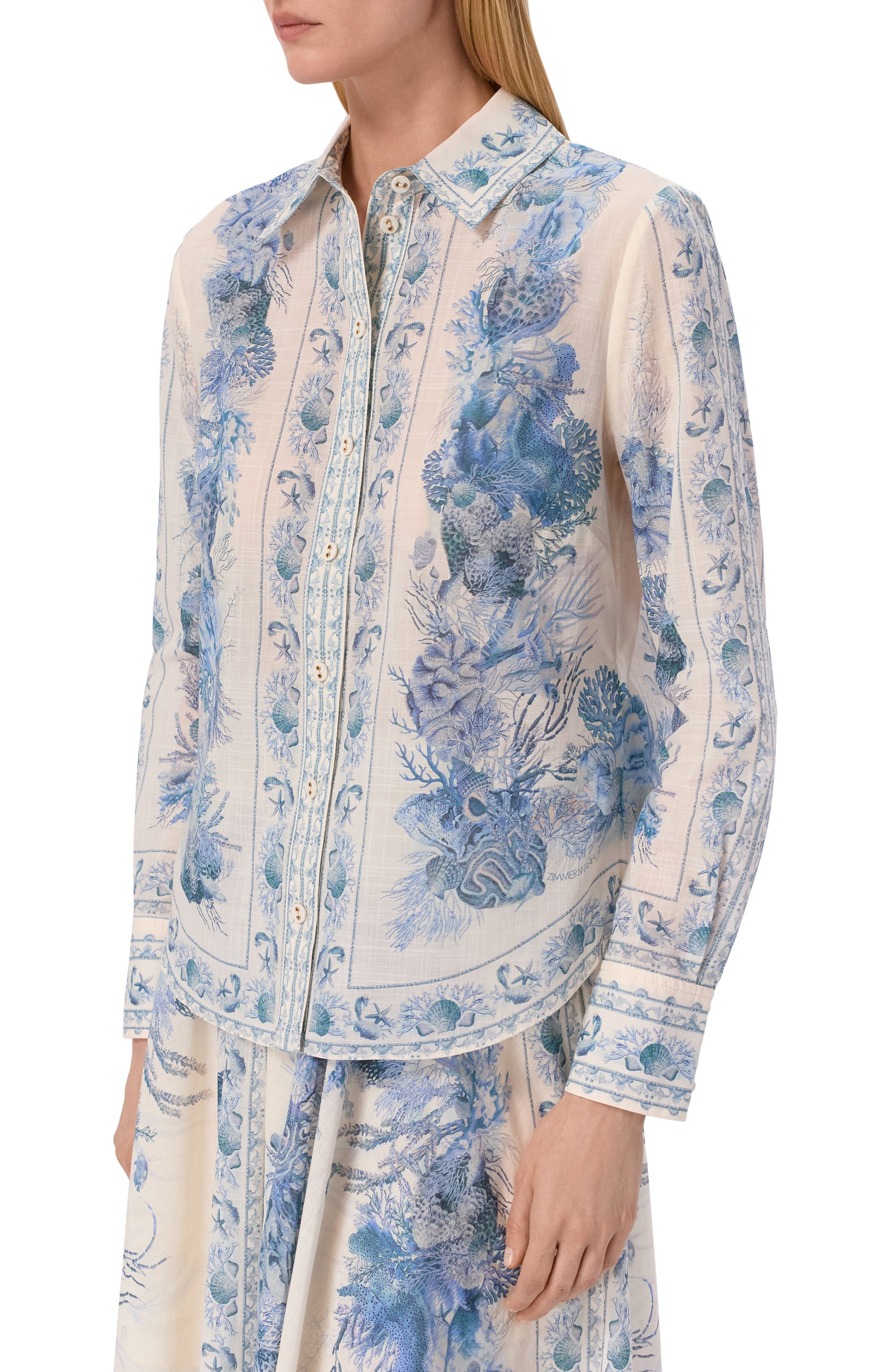 Хлопковая рубашка ZIMMERMANN голубого цвета по цене 115500 руб., арт. 5853TRS262, фото 3 Хлопковая рубашка ZIMMERMANN, арт. 5853TRS262, фото 3