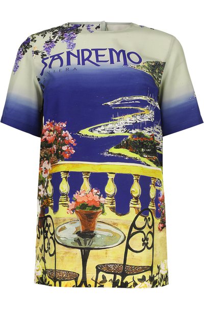 Женский шелковый топ прямого кроя с ярким принтом DOLCE & GABBANA, арт. 0102/F7W80T/HP14E