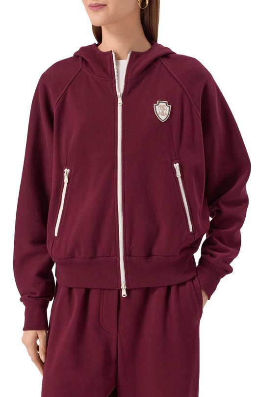 Хлопковая толстовка Brunello Cucinelli MG927VD106 Бордовый  MG927VD106 Фото 3