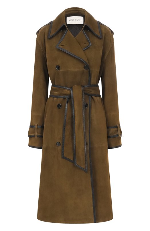 Замшевый тренч Nina Ricci 25AUMA015/G00022 Хаки 25AUMA015/G00022