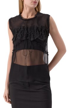Женский шелковый топ DSQUARED2 черного цвета, арт. S72NC1165/S53639 | Фото 3 (Длина (для топов): Стандартные; Материал внешний: Шелк; Материал сплава: Проставлено; Драгоценные камни: Проставлено; Стили: Минимализм; Рукава: Без рукавов)