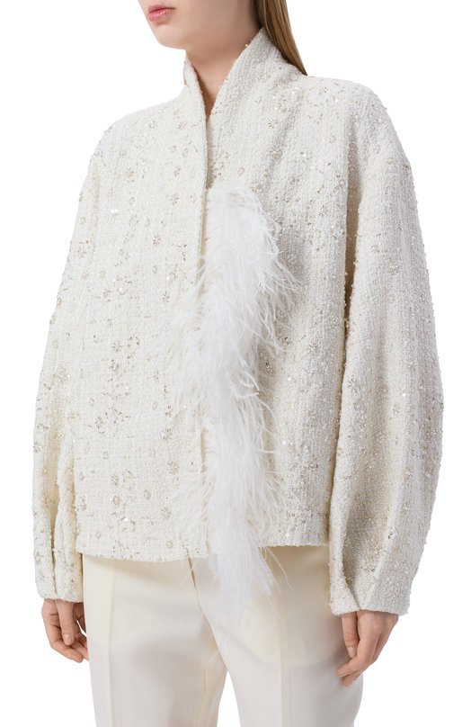 Твидовый жакет с отделкой перьями Leffers 1\5.52.94.15.02 Белый  1\5.52.94.15.02 Фото 3