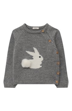 Детский комплект из пуловера и брюк BABY T серого цвета, арт. 22AI170C/1M-12M | Фото 2 (Материал внешний: Шерсть; Материал сплава: Проставлено; Нос: Не проставлено)