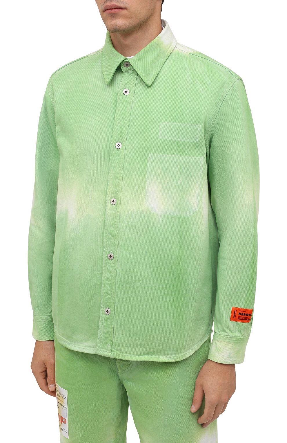 Джинсовая рубашка HERON PRESTON светло-зеленого цвета по цене 44150 руб., арт. HMYD001F21FAB0015500, фото 3 Джинсовая рубашка HERON PRESTON, арт. HMYD001F21FAB0015500, фото 3