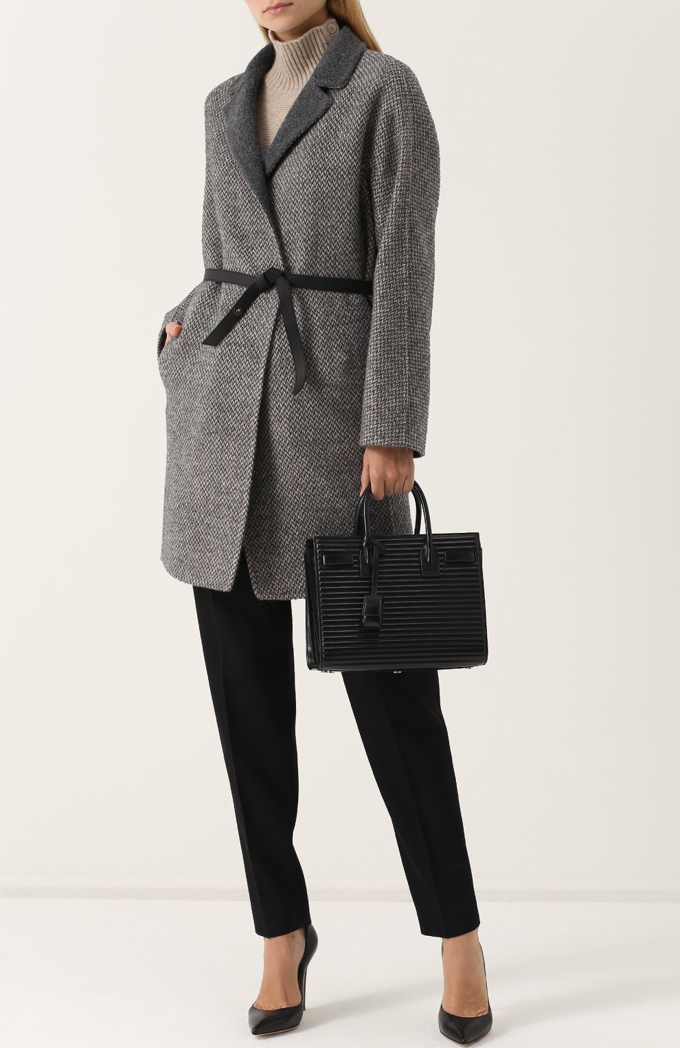 Шерстяное пальто с кожаным поясом LORO PIANA, арт. FAG3295, фото 2