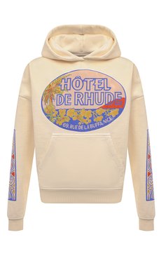 Мужской хлопковое худи RHUDE кремового цвета, арт. RHPS24H003012611 | Фото 1 (Драгоценные камни: Проставлено; Материал сплава: Проставлено; Рукава: Длинные; Длина (для топов): Стандартные; Материал внешний: Хлопок; Мужское Кросс-КТ: Худи-одежда; Принт: С принтом; Стили: Спорт-шик)