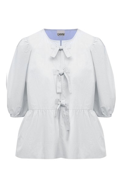 Хлопковая блузка GANNI светло-голубого цвета по цене 17550 руб., арт. F9074, фото 1 Хлопковая блузка GANNI, арт. F9074, фото 1