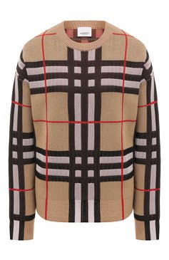 Женский пуловер BURBERRY бежевого цвета, арт. 8070354 | Фото 1 (Рукава: Длинные; Материал внешний: Синтетический материал, Хлопок; Длина (для топов): Стандартные; Материал сплава: Проставлено; Женское Кросс-КТ: Пуловер-одежда; Драгоценные камни: Проставлено; Стили: Кэжуэл)