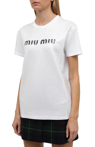 Хлопковая футболка MIU MIU, арт. MJN319-1ZSB-F0009, фото 3