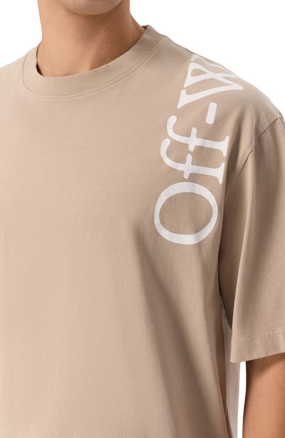 Хлопковая футболка OFF-WHITE бежевого цвета по цене 39800 руб., арт. 0MAA120F26JER0100, фото 5 Хлопковая футболка OFF-WHITE, арт. 0MAA120F26JER0100, фото 5