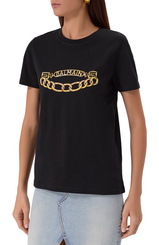 Хлопковая футболка Balmain FF1EF004/GE97 Чёрный  FF1EF004/GE97 Фото 3