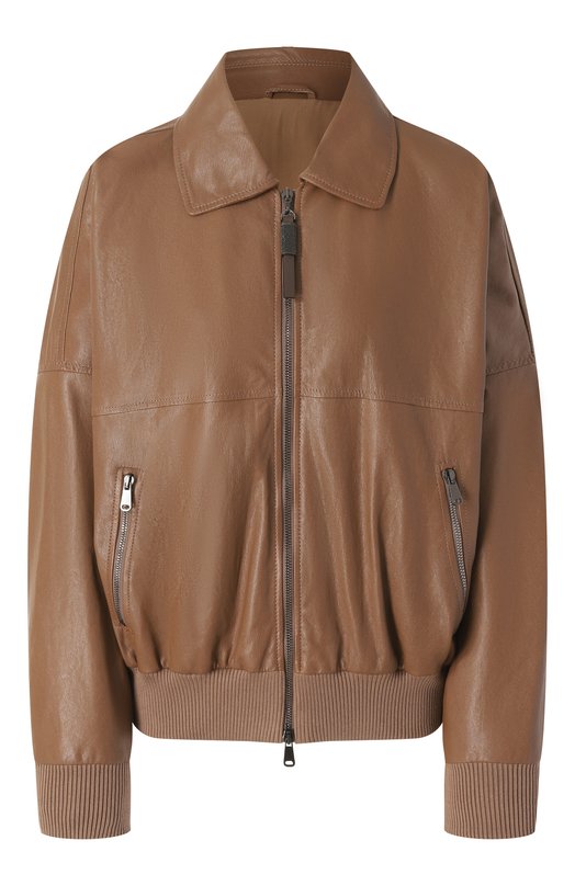 Кожаный бомбер Brunello Cucinelli MPCKL7472 Коричневый MPCKL7472