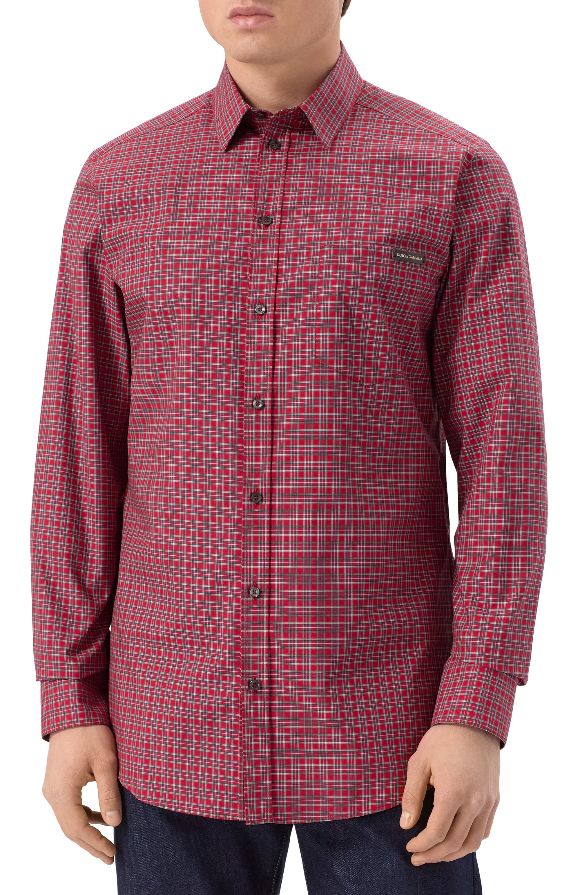 Хлопковая рубашка DOLCE & GABBANA красного цвета по цене 95050 руб., арт. G5JZ9T/GJ283, фото 3 Хлопковая рубашка DOLCE & GABBANA, арт. G5JZ9T/GJ283, фото 3